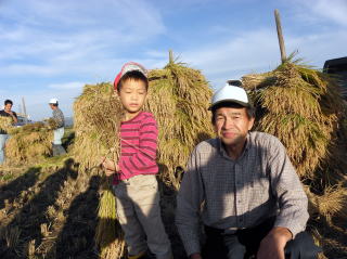 長沼の山下安善さんの田で稲刈り